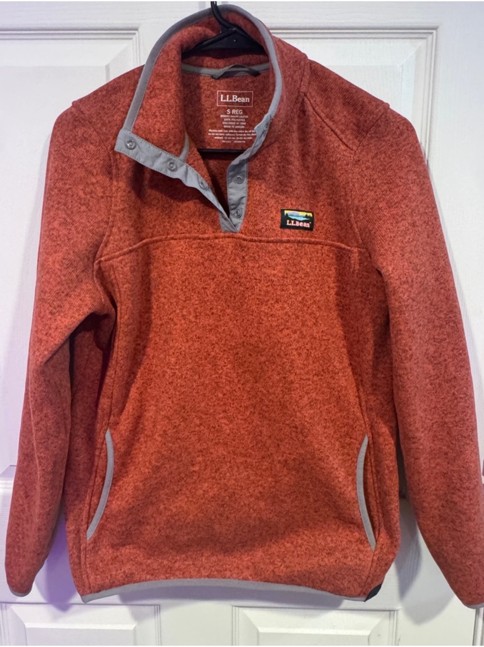 L.L. Bean Rust Orange Fleece Zip-Up Pullover with Gray Trim